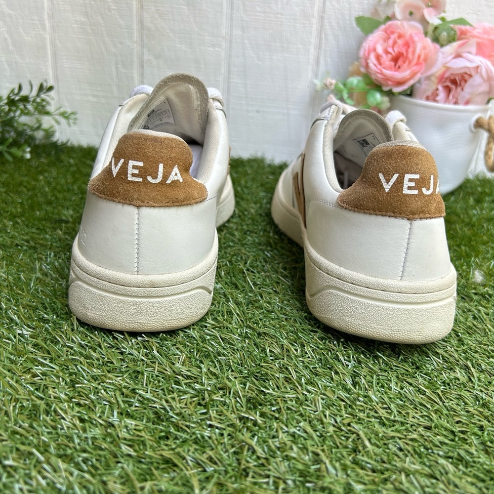 VEJA V 90 SNEAKERS IN WHITE AND CAMEL LEATHER women size 8 - Picture 11 of 16